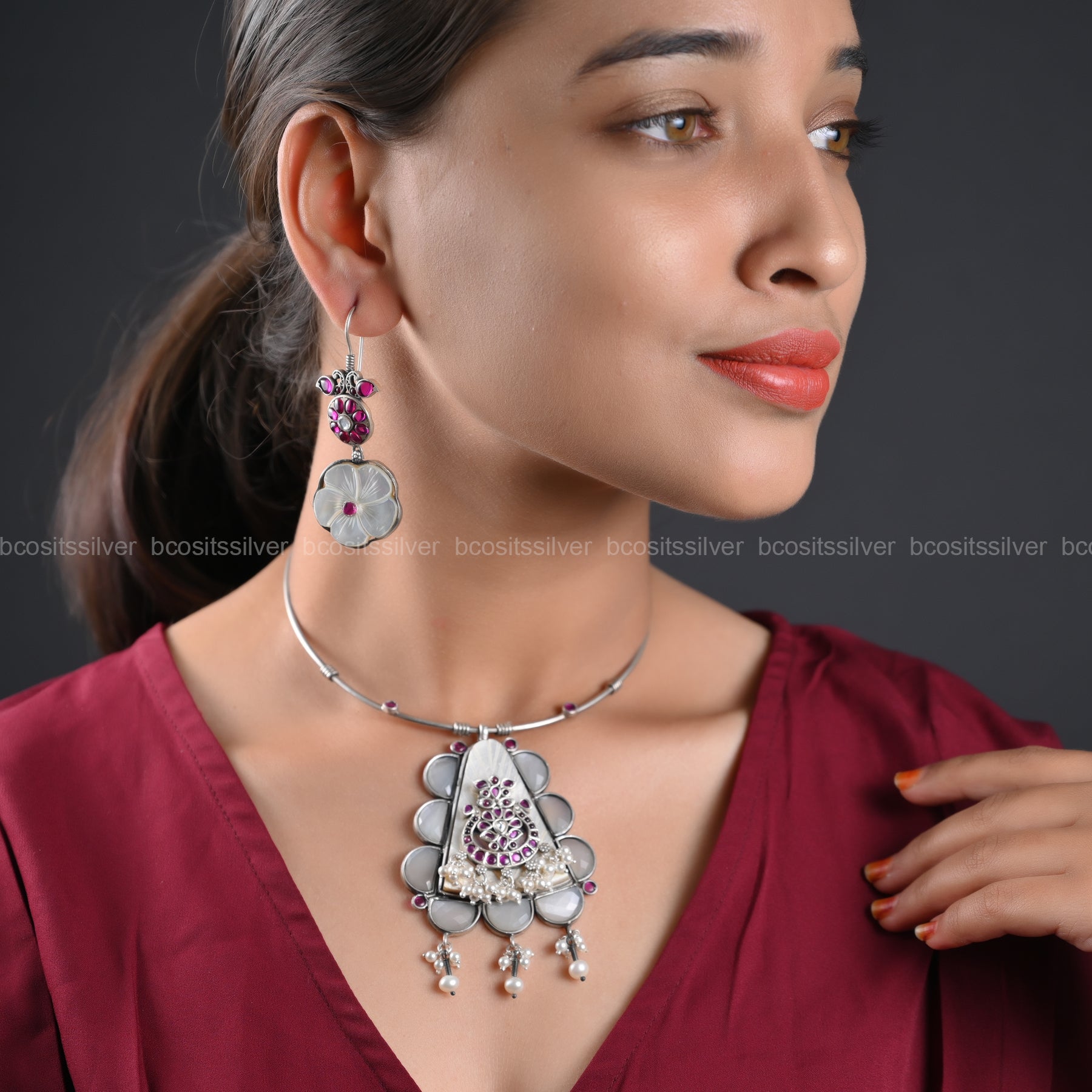 925 Silver Oxidized Neckpiece set - 1197