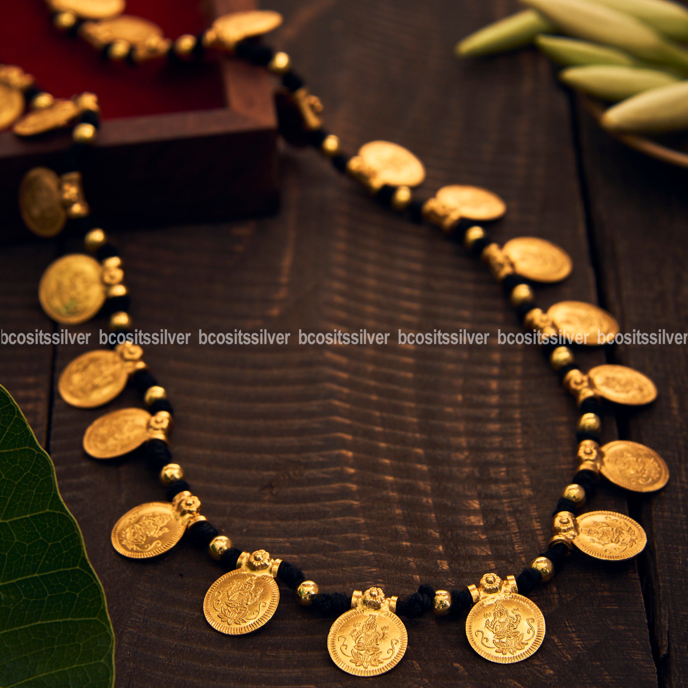 GOLD PLATED COIN LAKSHMI THREAD NECKLACE - 1188 - MADE TO ORDER
