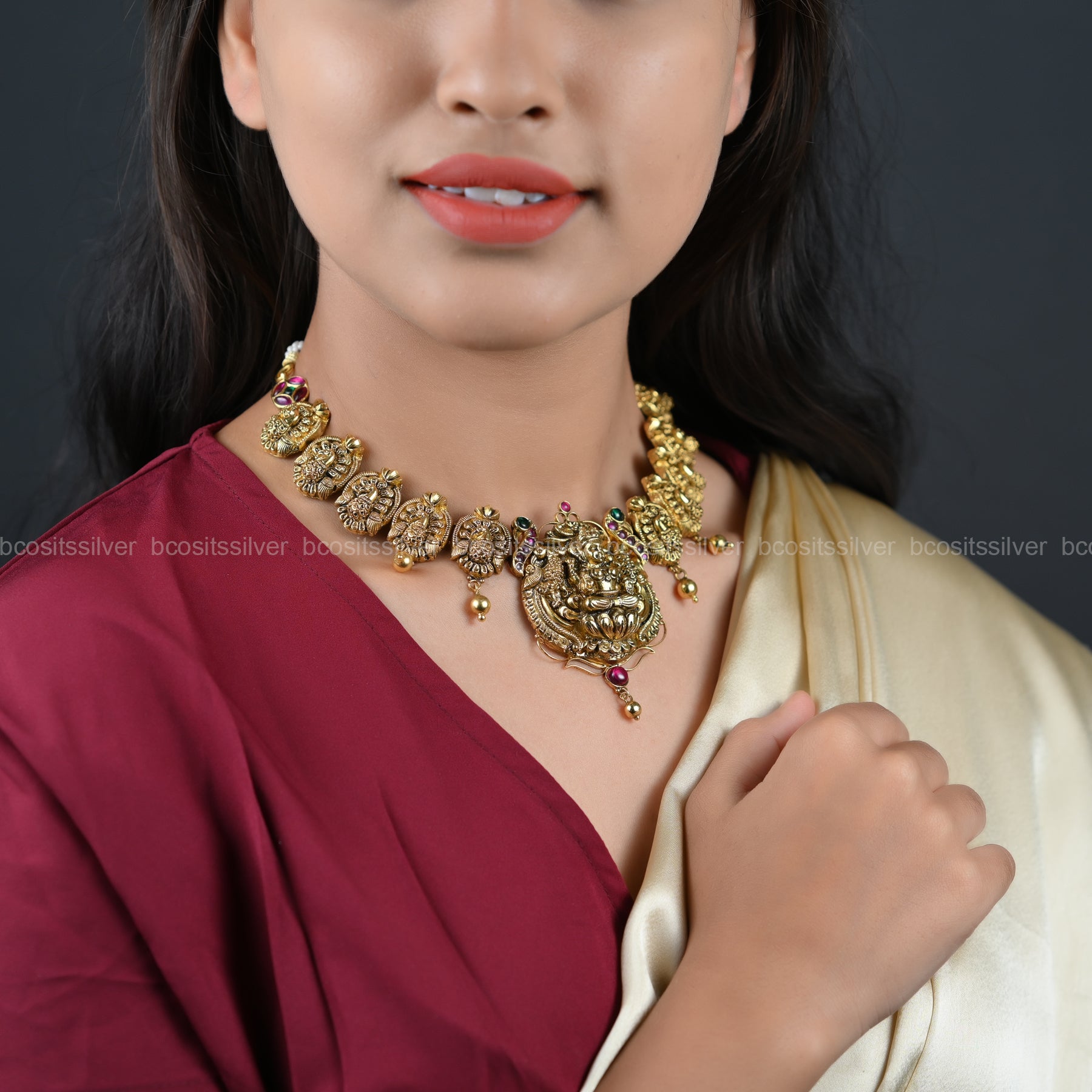GOLD PLATED SANTRIPTI - Dashaka Mayuri Nakshi Neckpiece - 6598