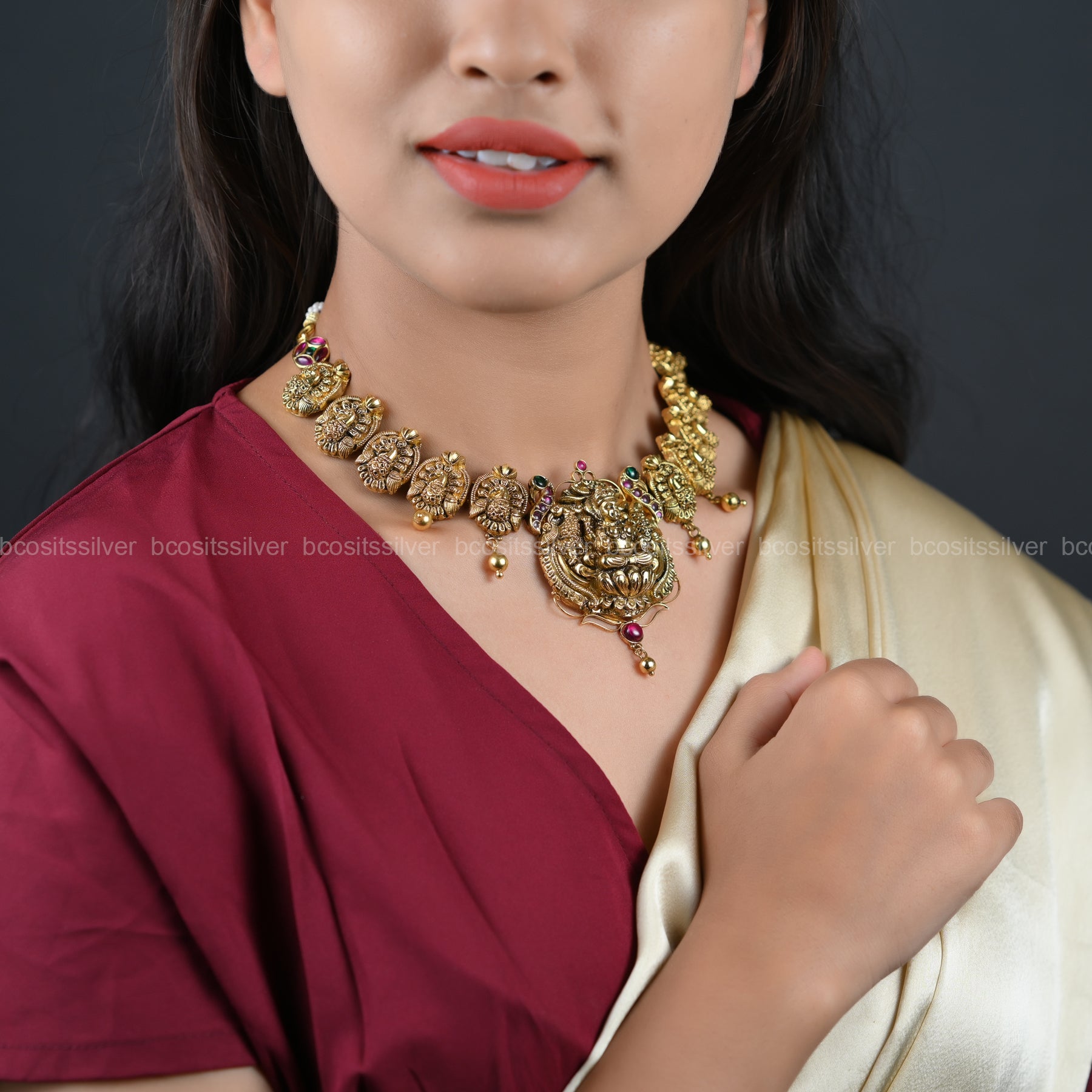 GOLD PLATED SANTRIPTI - Dashaka Mayuri Nakshi Neckpiece - 6598