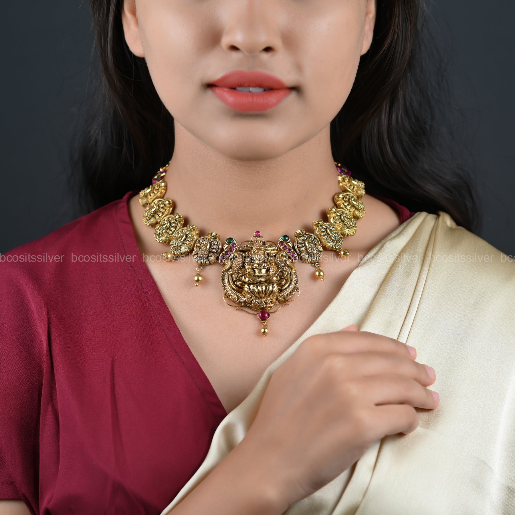 GOLD PLATED SANTRIPTI - Dashaka Mayuri Nakshi Neckpiece - 6598