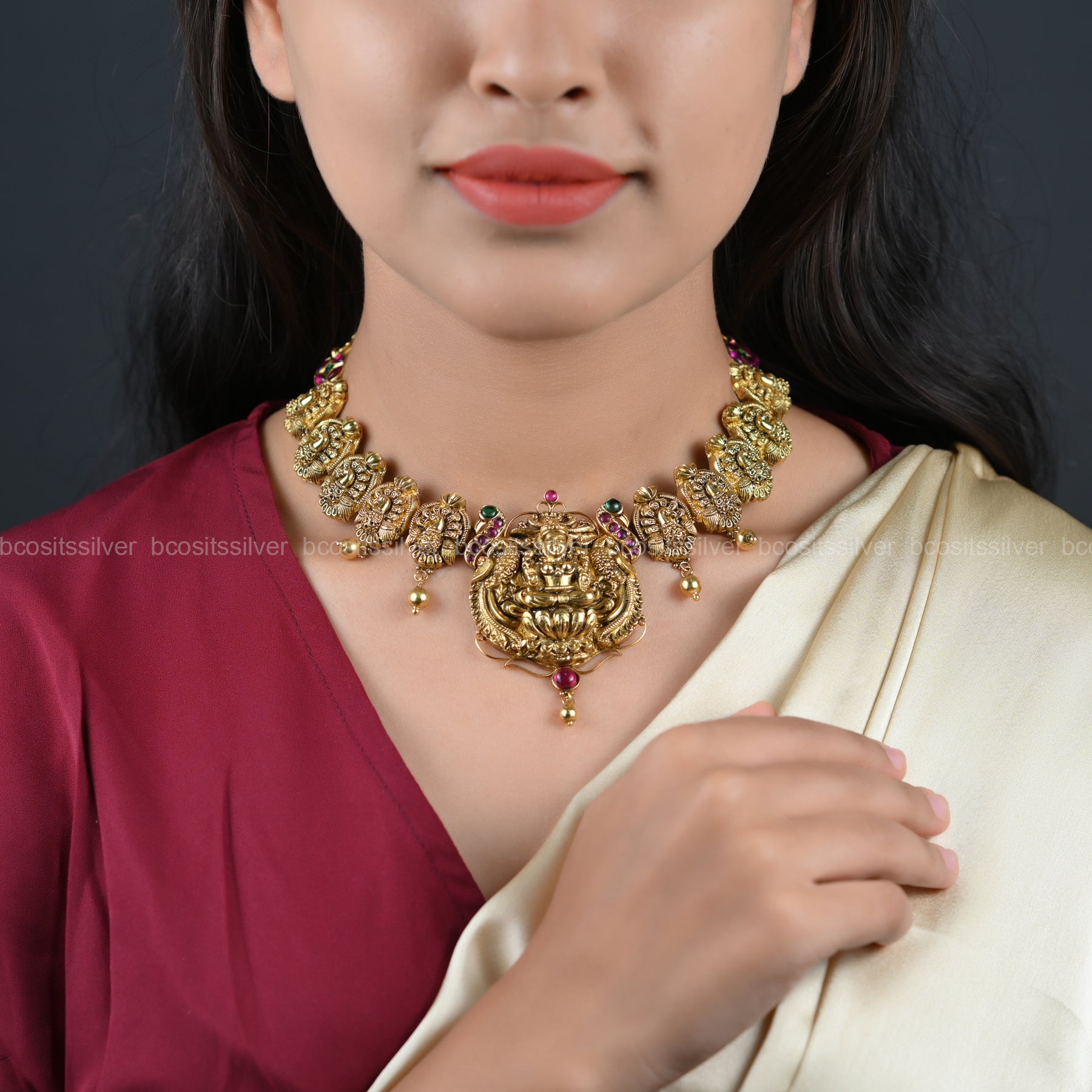 GOLD PLATED SANTRIPTI - Dashaka Mayuri Nakshi Neckpiece - 6598