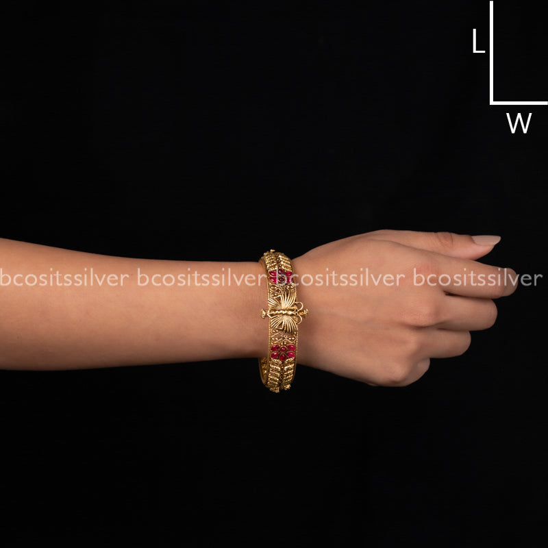 Gold Plated Butterfly Bangle - 649 - Size 2.7 With Screw