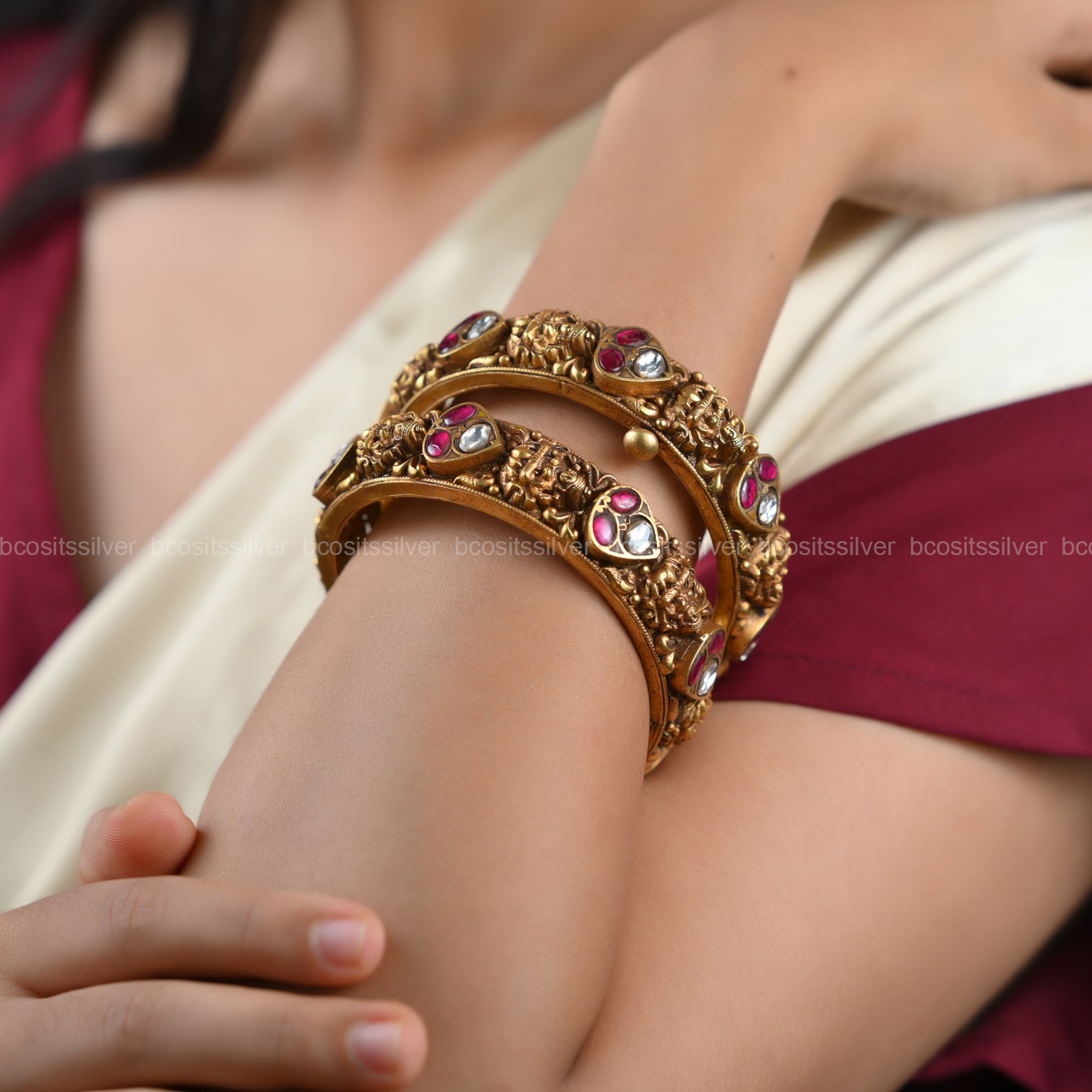 Gold Plated Lakshmi Bangle - 6547 - Size 2.5 With Screw