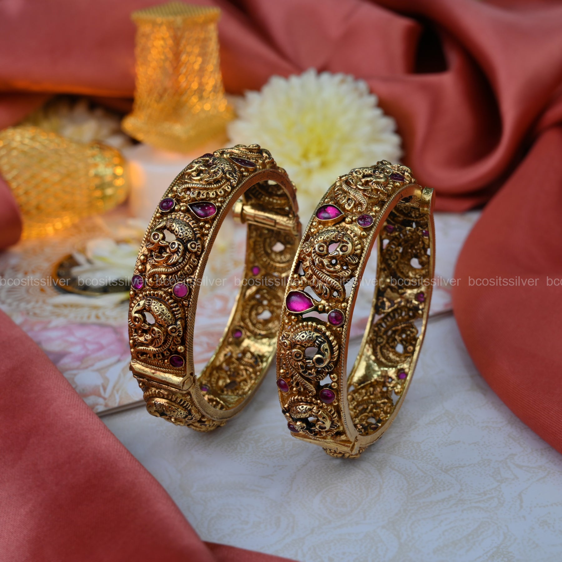 Gold Plated Kundan Bangle - 348 - Size 2.4 With Screw