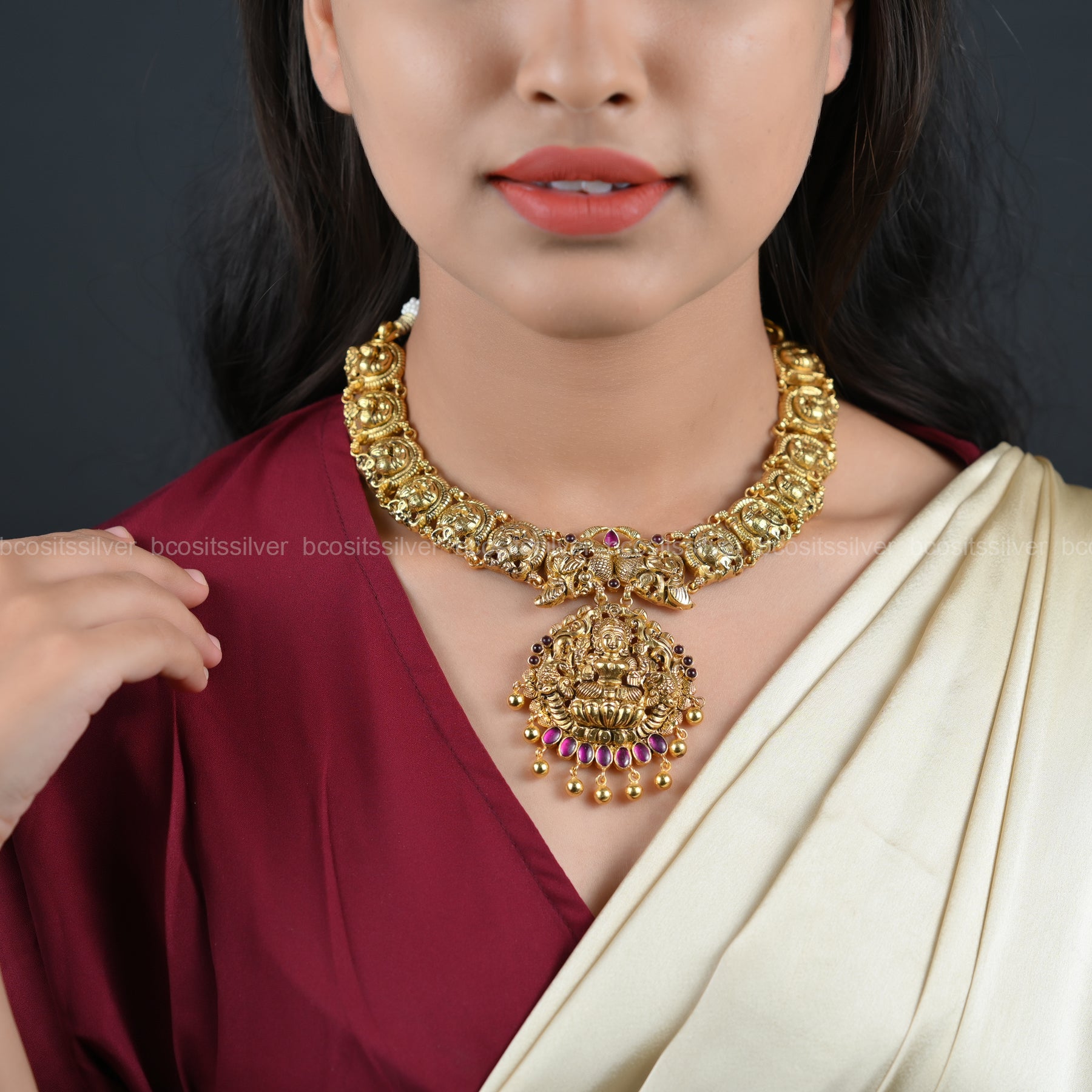 GOLD PLATED SANTRIPTI - Mahalakshmi Necklace - 6570