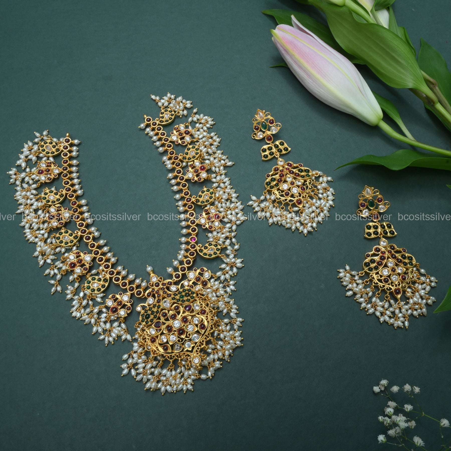Gold Plated Guttapusalu Double Side Peacock Necklace  - 1049 - MADE TO ORDER