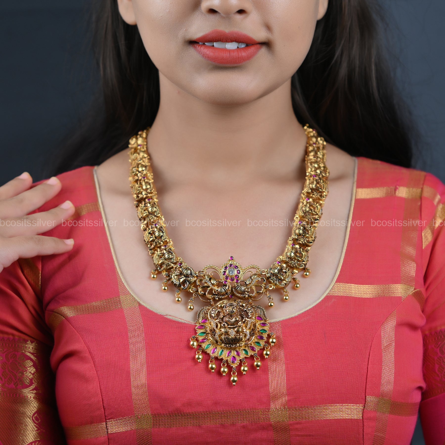 GOLD PLATED SANTRIPTI - Adrusta Lakshmi Haram - 7051