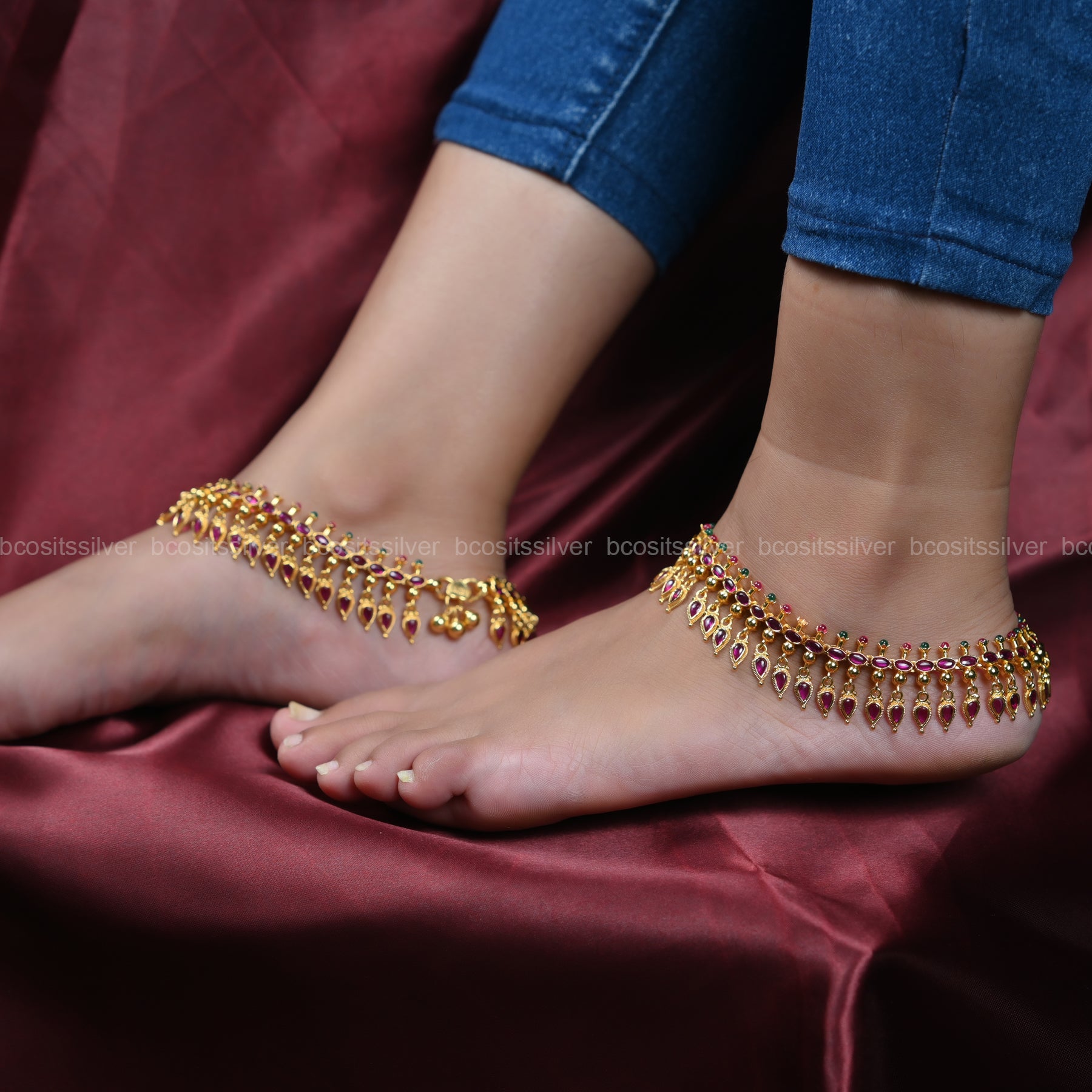 Thilaka Gold Pleated Anklet - 6637