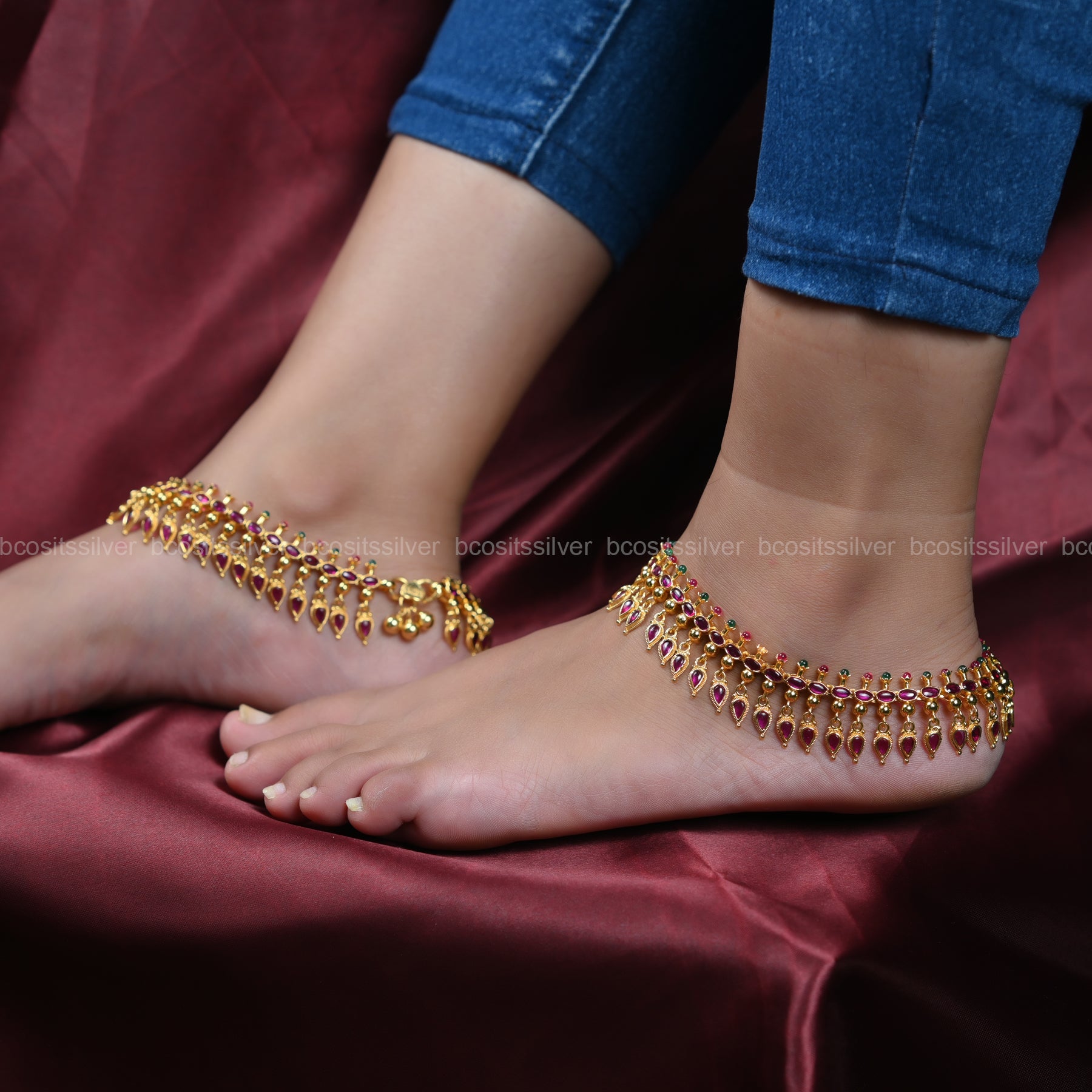 Thilaka Gold Pleated Anklet - 6637