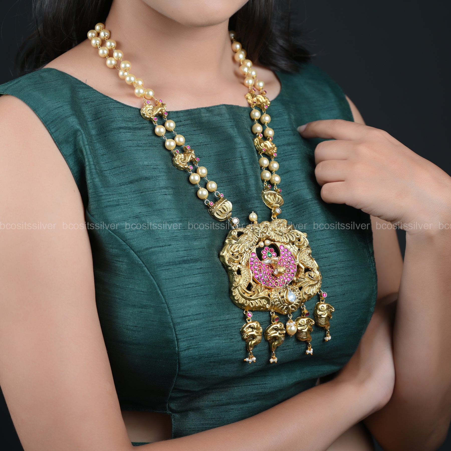Gold Plated Long Chain with Peacock Neckpiece - 5644