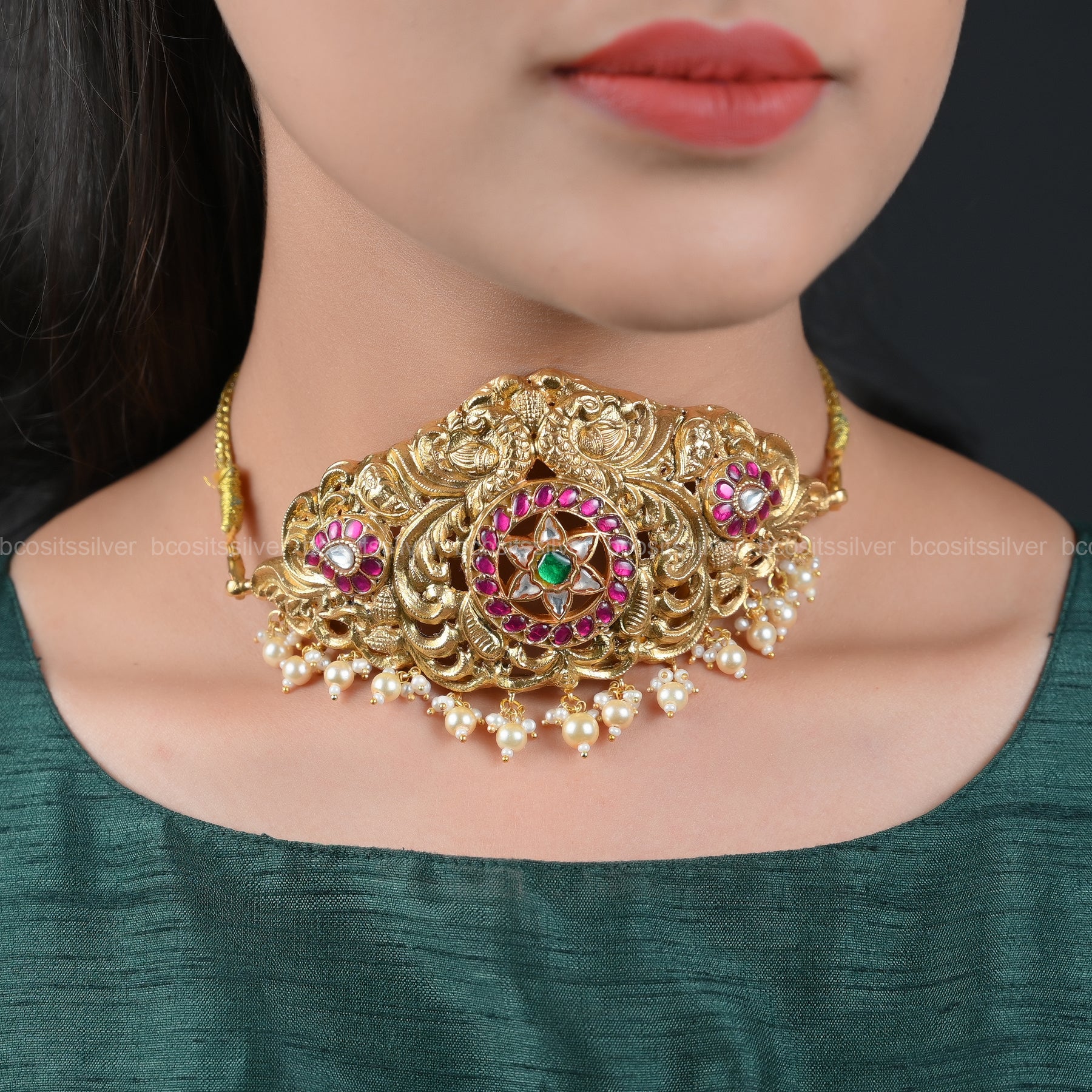Gold Plated Peacock Choker - 5652