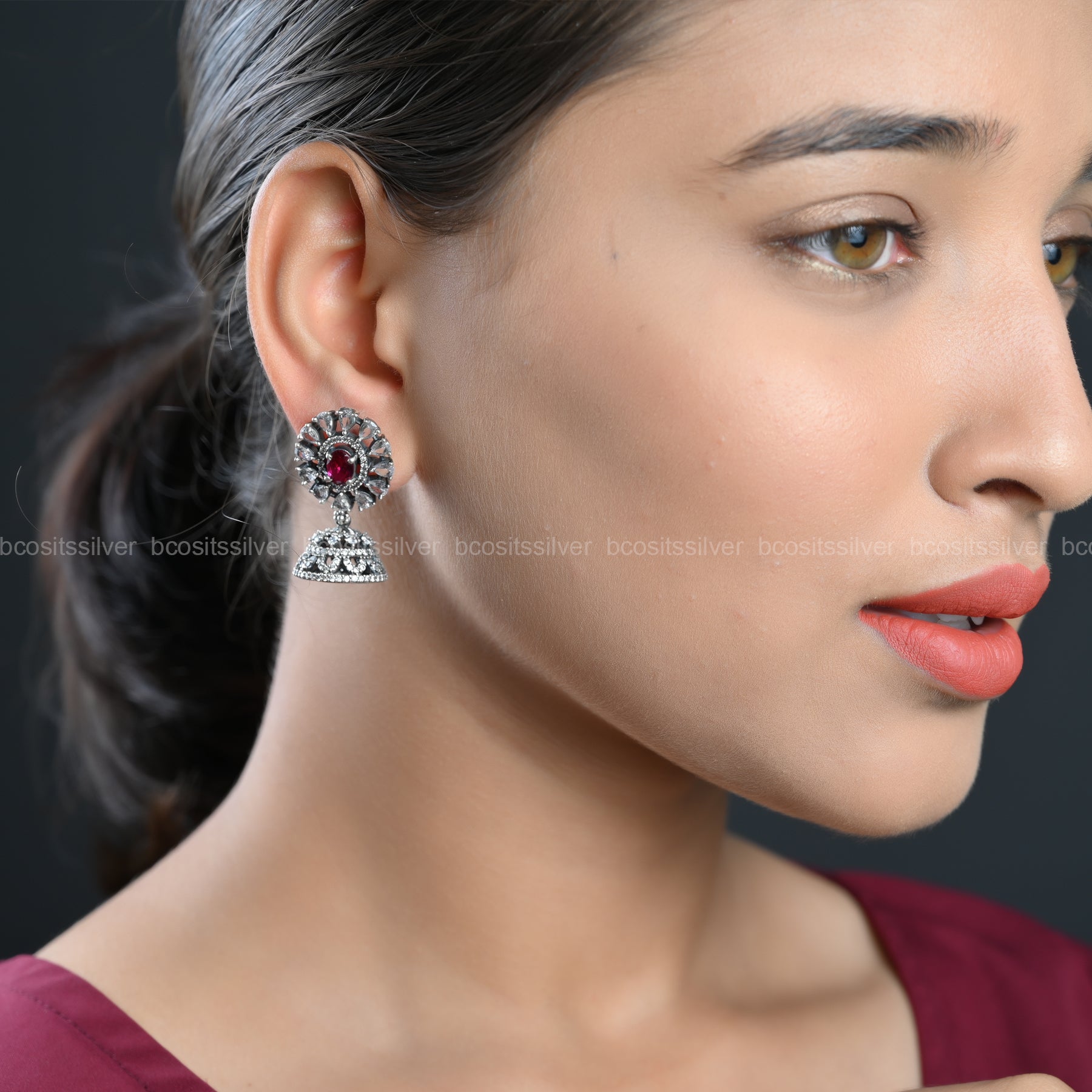 Silver Oxidized Earring - 159