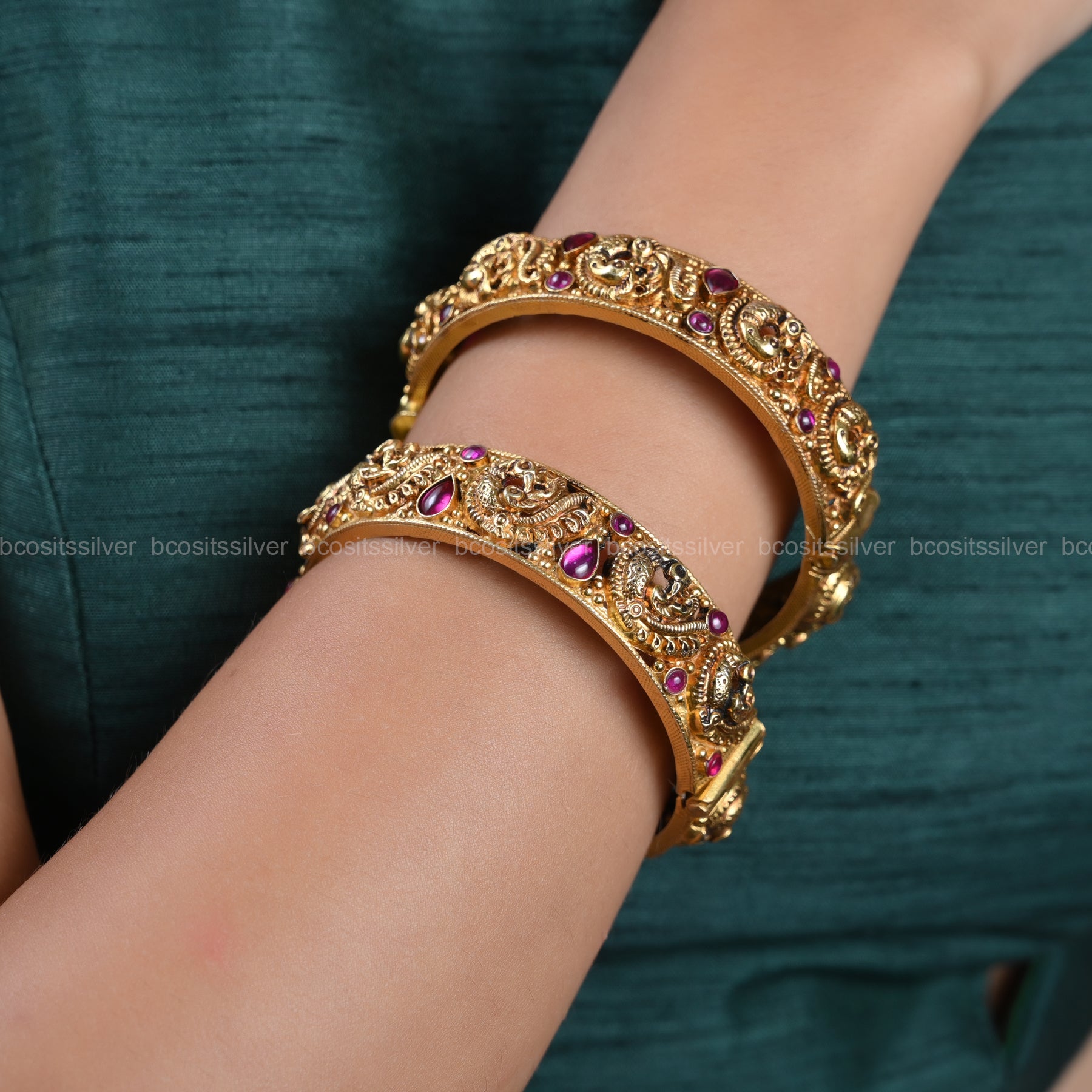 Gold Plated Kundan Bangle - 348 - Size 2.4 With Screw