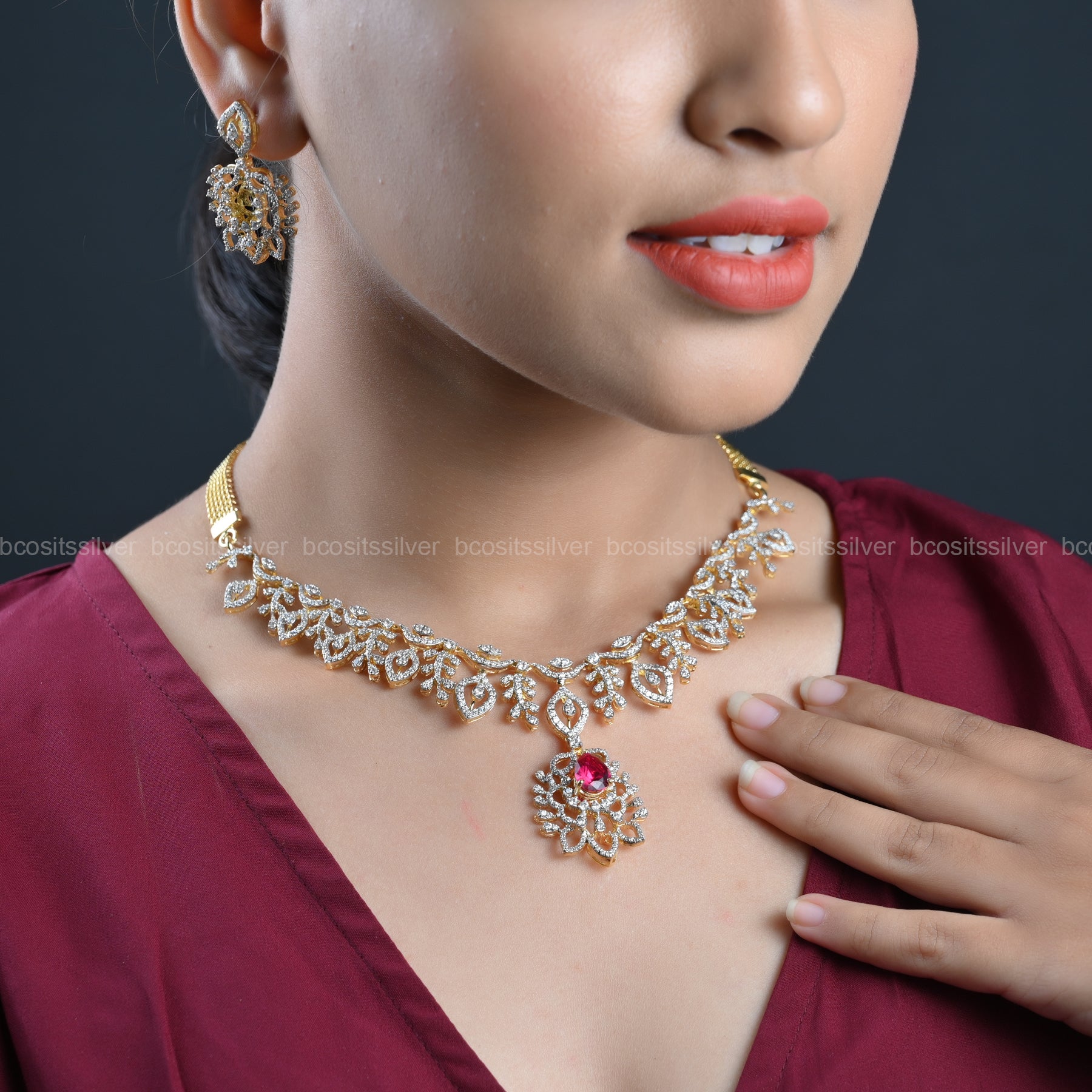 Gold Plated Diamond Look Necklace - 4577