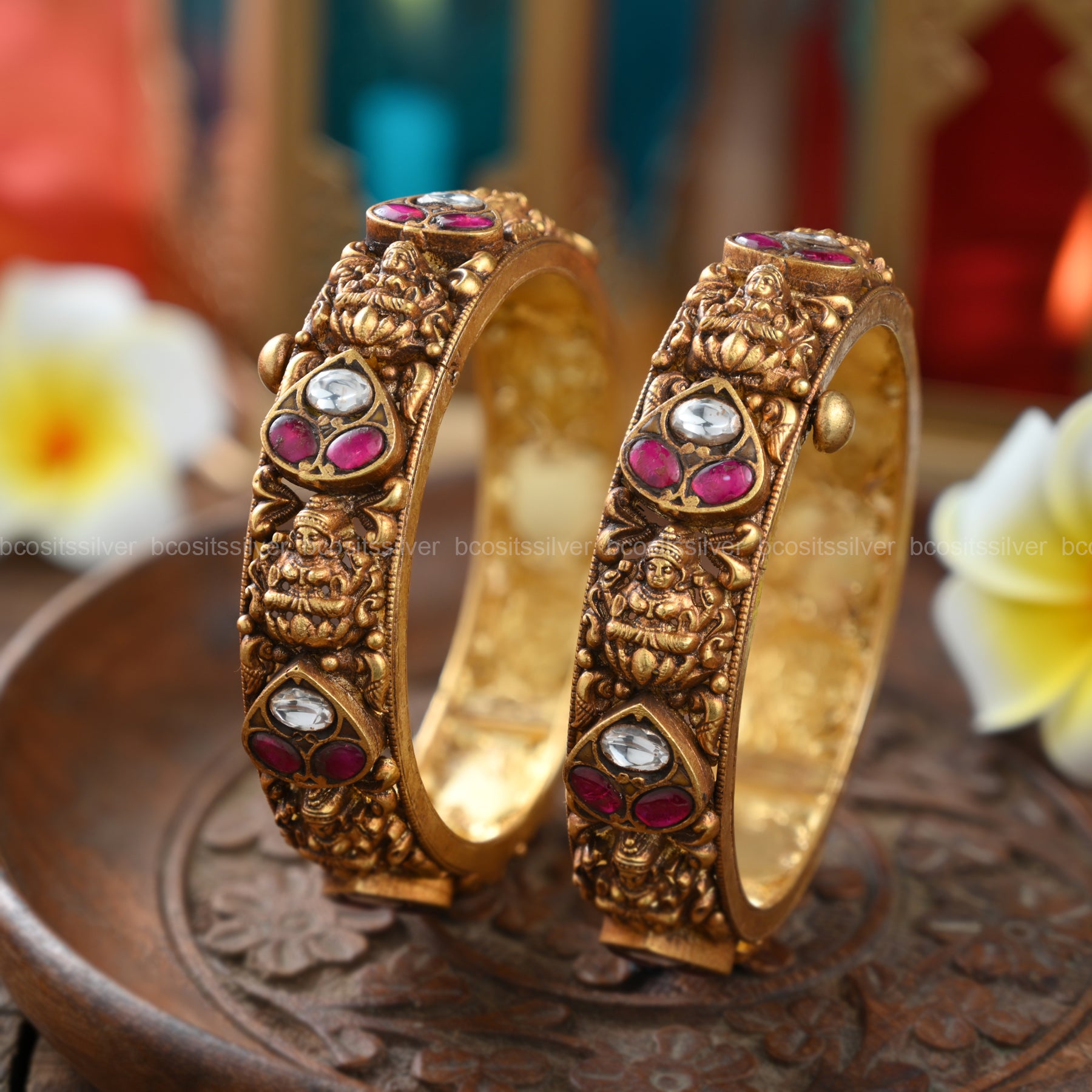 Gold Plated Lakshmi Bangle - 6547 - Size 2.5 With Screw