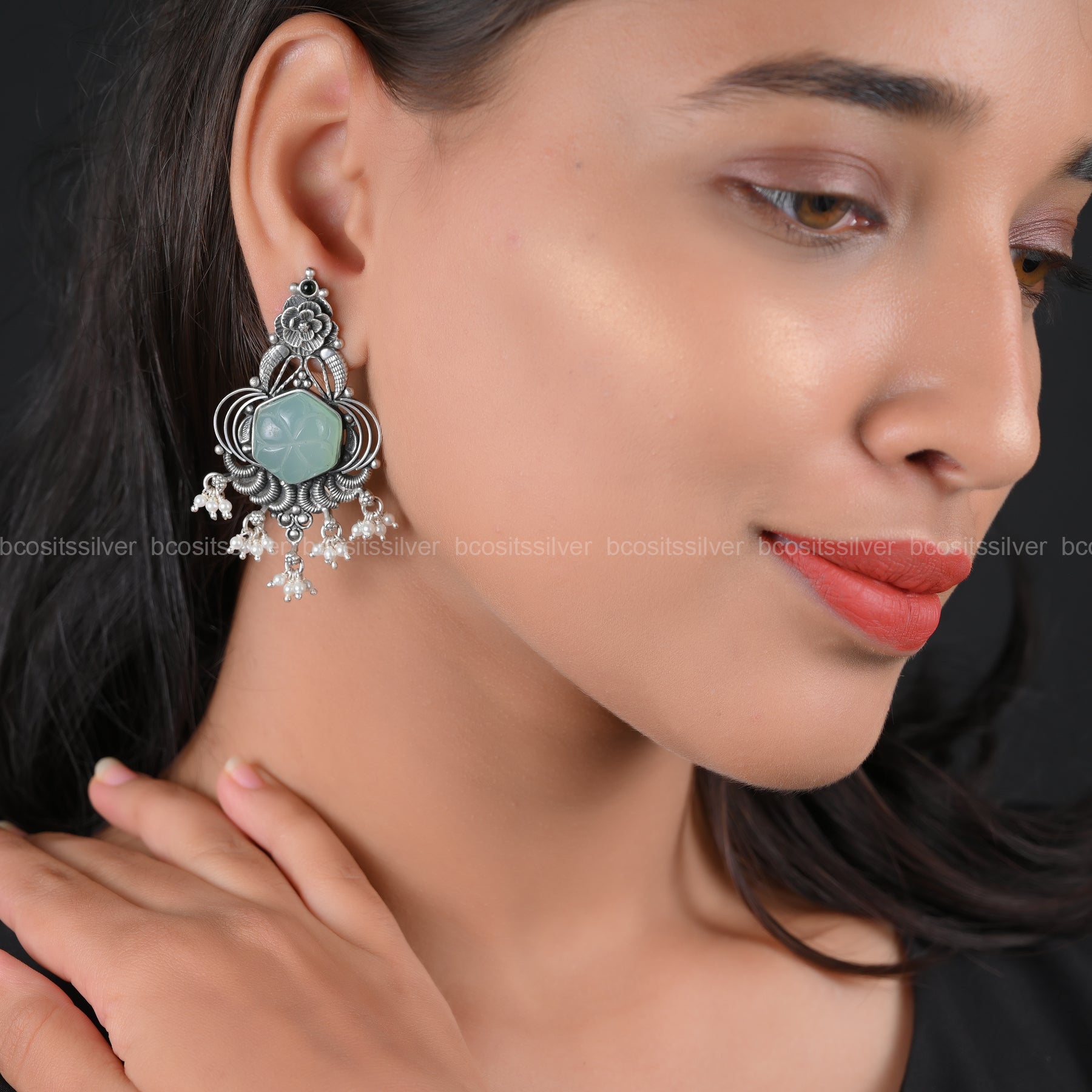 Oxidized Silver Earring - 5025