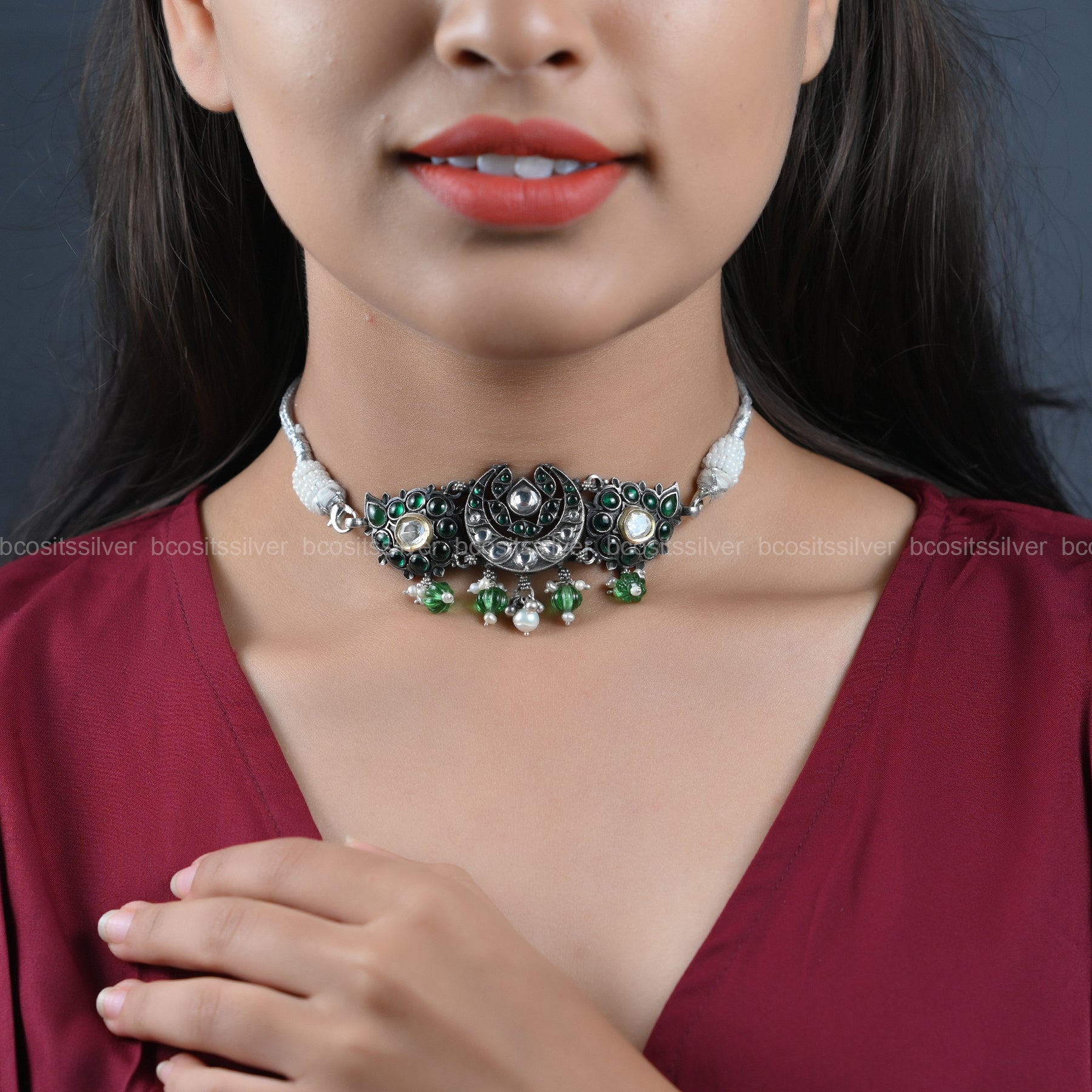 Oxidized Half Moon Choker - 6668