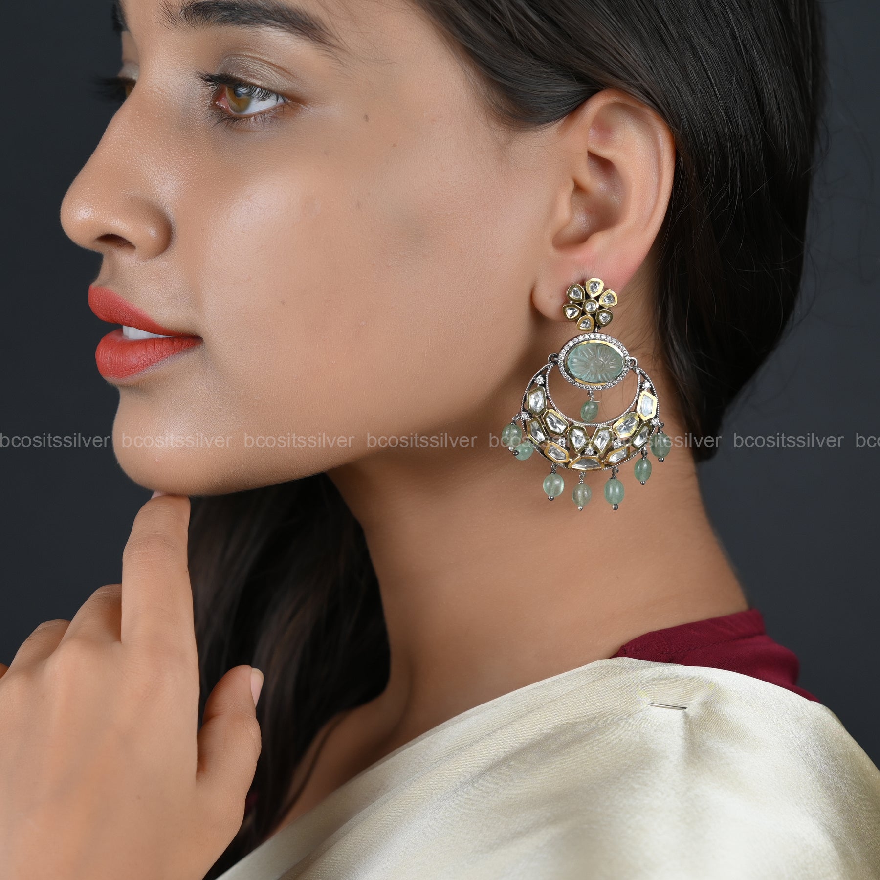 Pure 925 Silver Dual Tone Chandbali Earring - 6612
