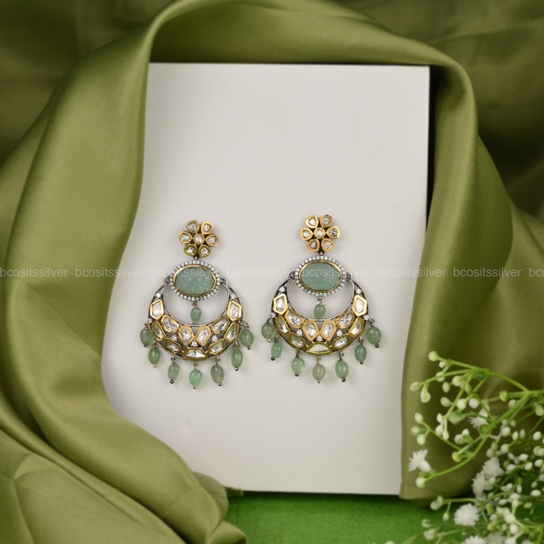 Pure 925 Silver Dual Tone Chandbali Earring - 6612