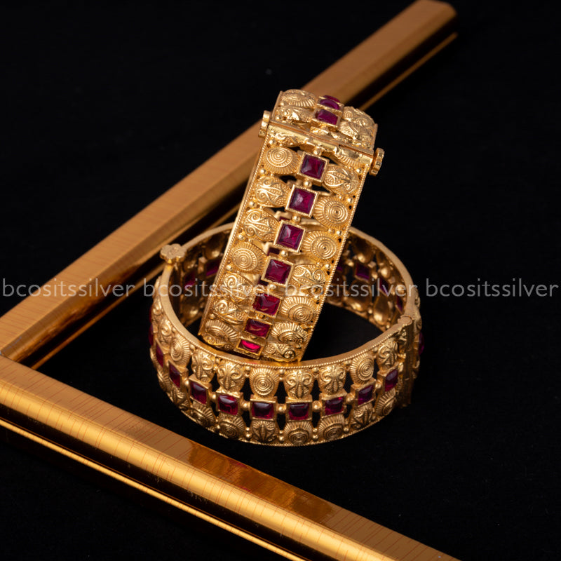 Pure 925 Silver Gold Plated Broad Bangle - 2015