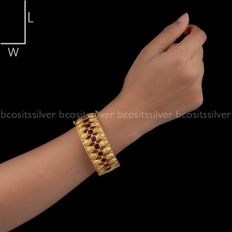 Pure 925 Silver Gold Plated Broad Bangle - 2015