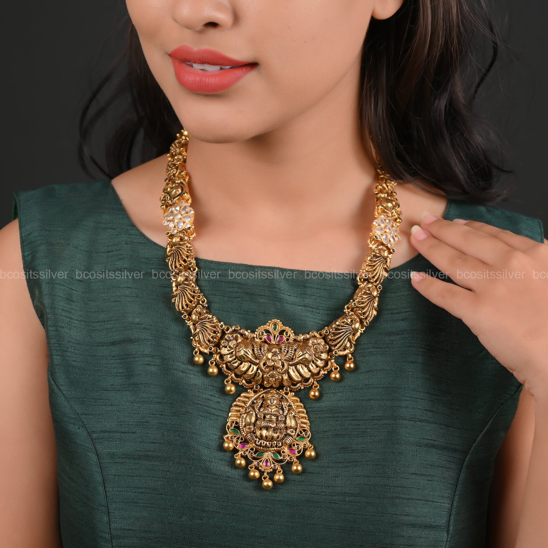 Pure 925 Silver Gold Plated Flower Haram- 5838