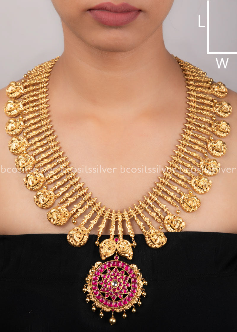 Pure 925 Silver Gold Plated Peacock Haram- 1185