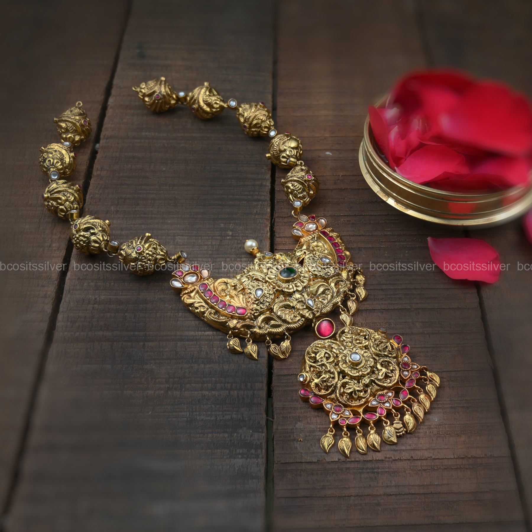 Pure 925 Silver Gold Plated Peacock Necklace - 5642