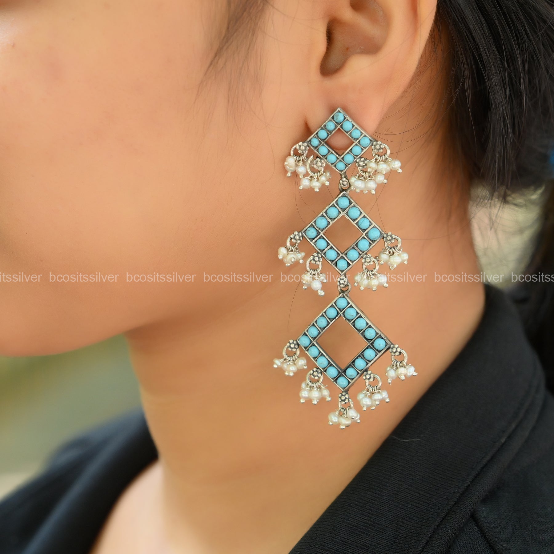 Pure 925 Silver Oxidized Earring - 1291