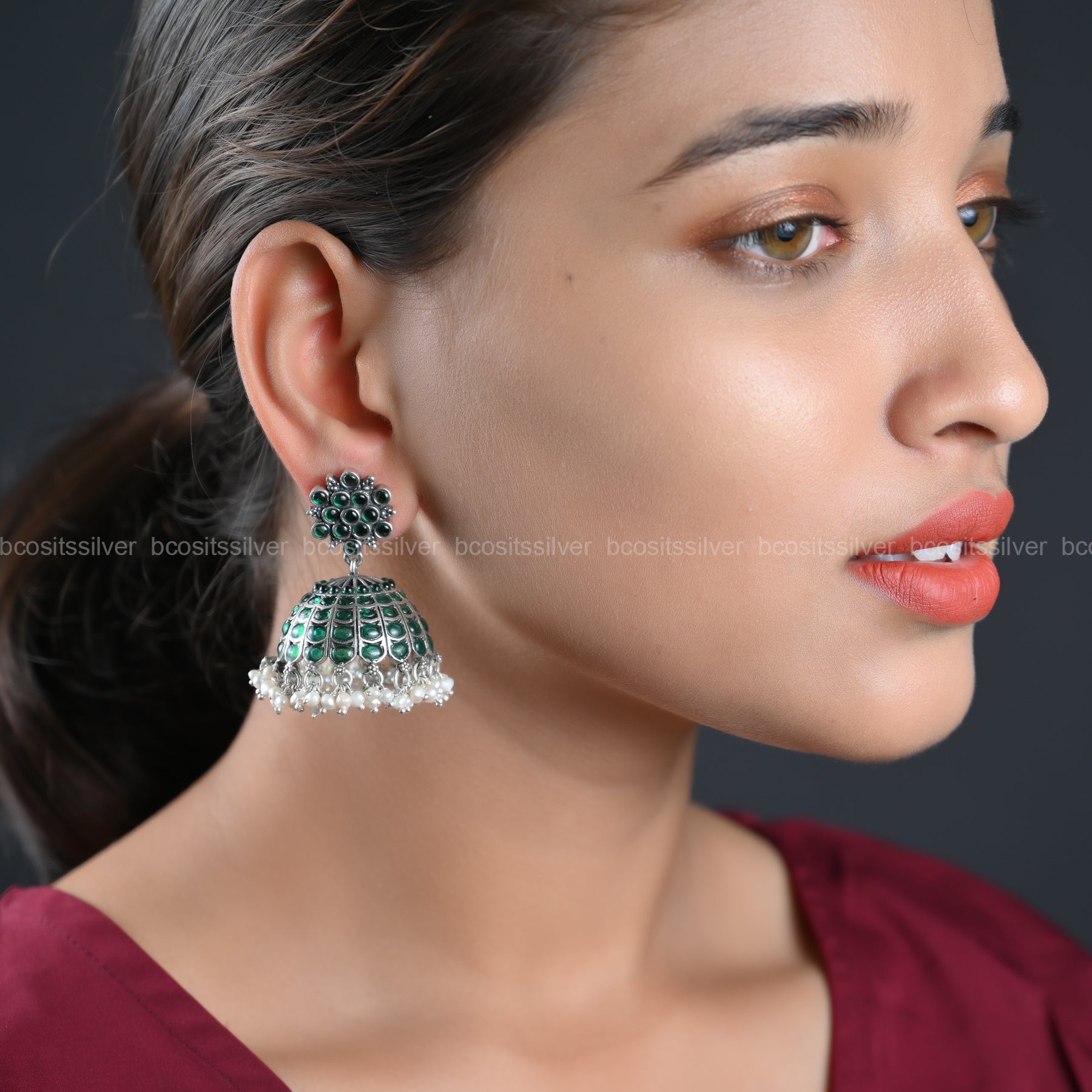Pure 925 Silver Oxidized Jhumka - 1080