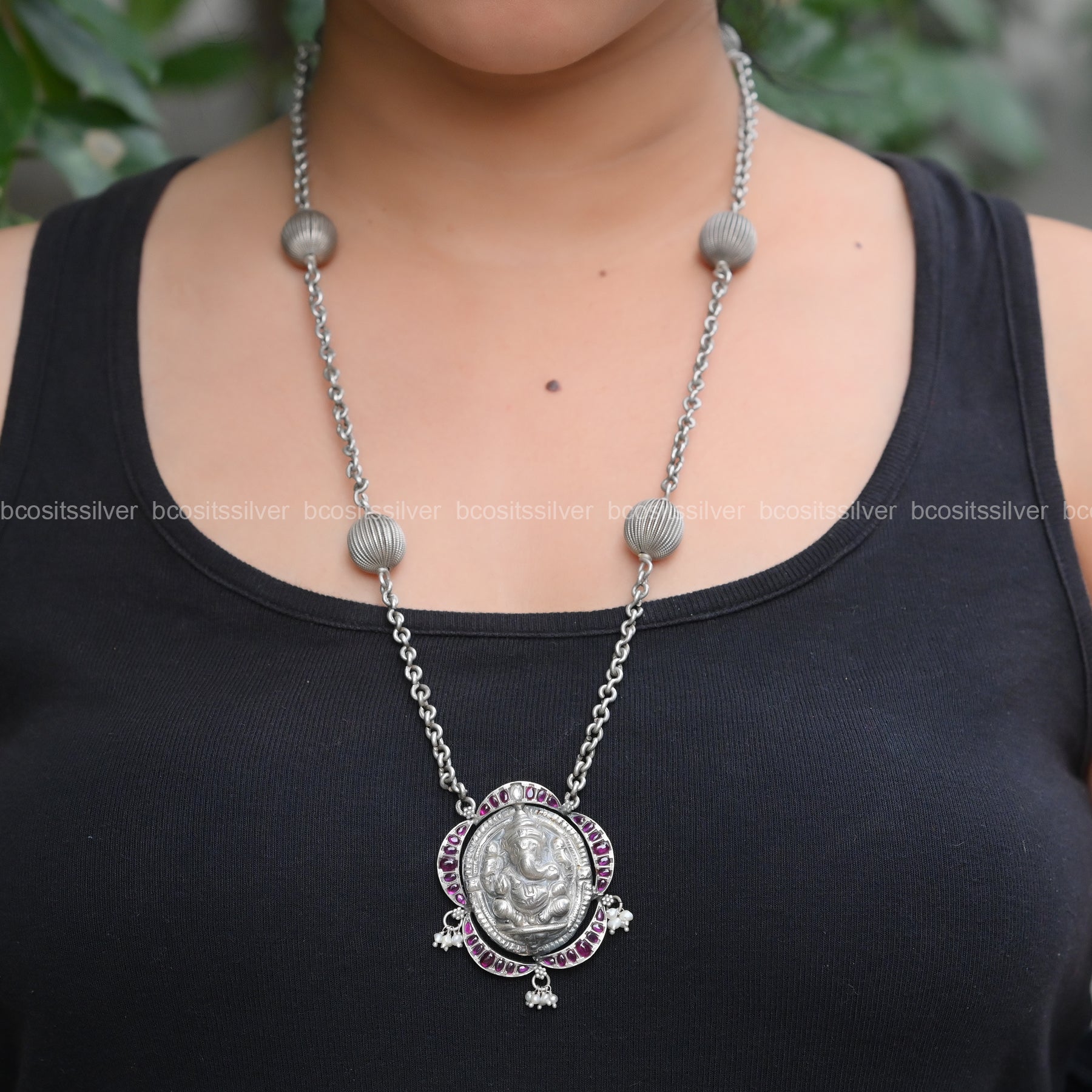 Pure 925 Silver Oxidized Lord Ganesh Haram- 1004