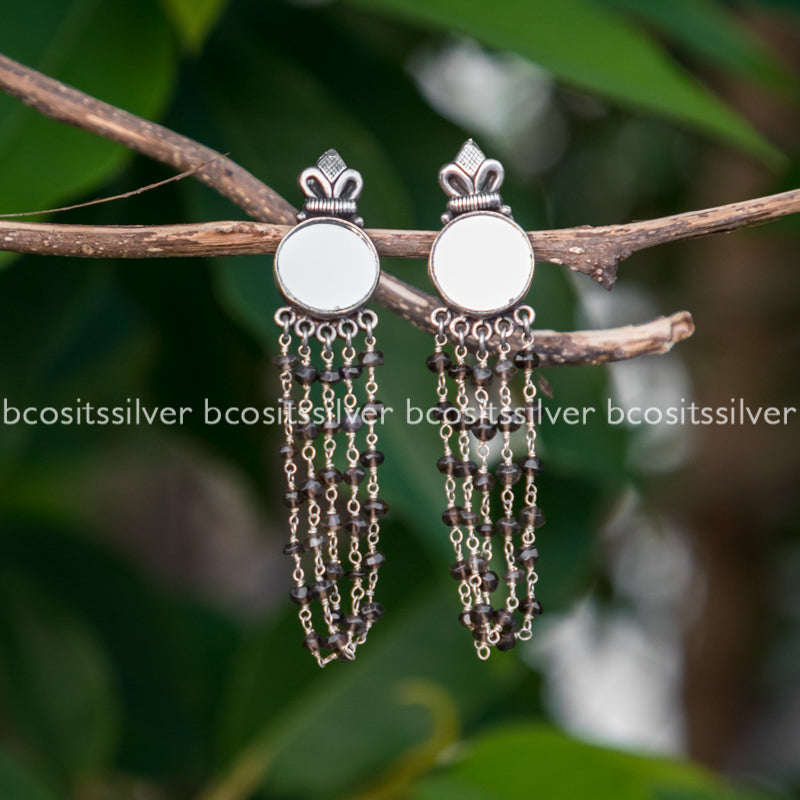 Pure 925 Silver Oxidized Mirror Earring - 038