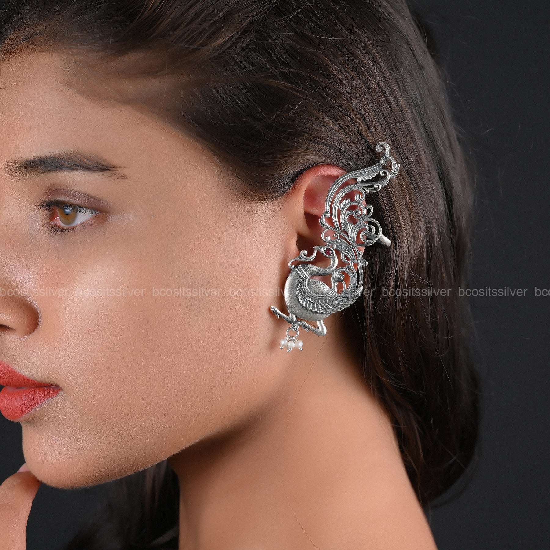 Pure 925 Silver Oxidized Peacock Earring - 5065