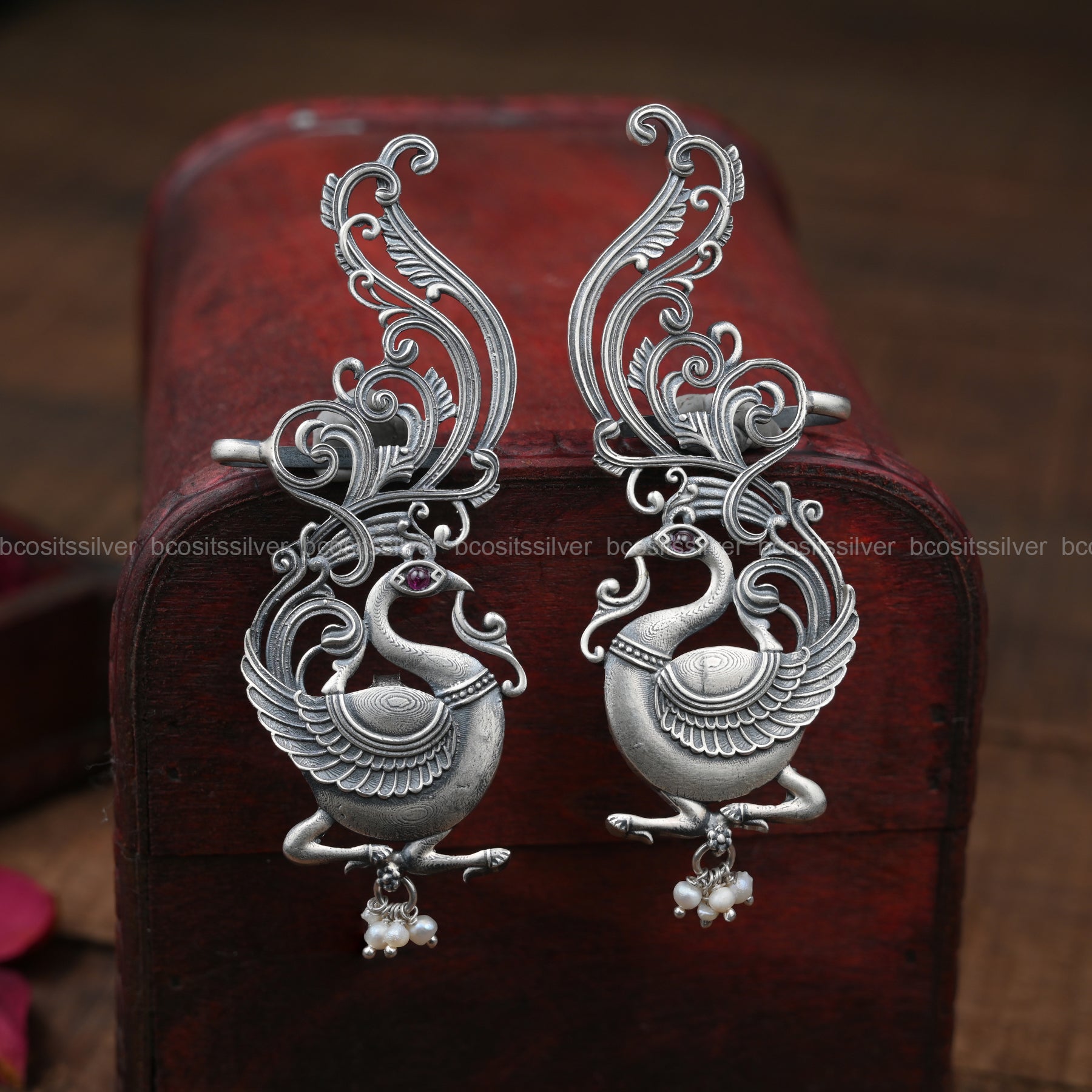 Pure 925 Silver Oxidized Peacock Earring - 5065