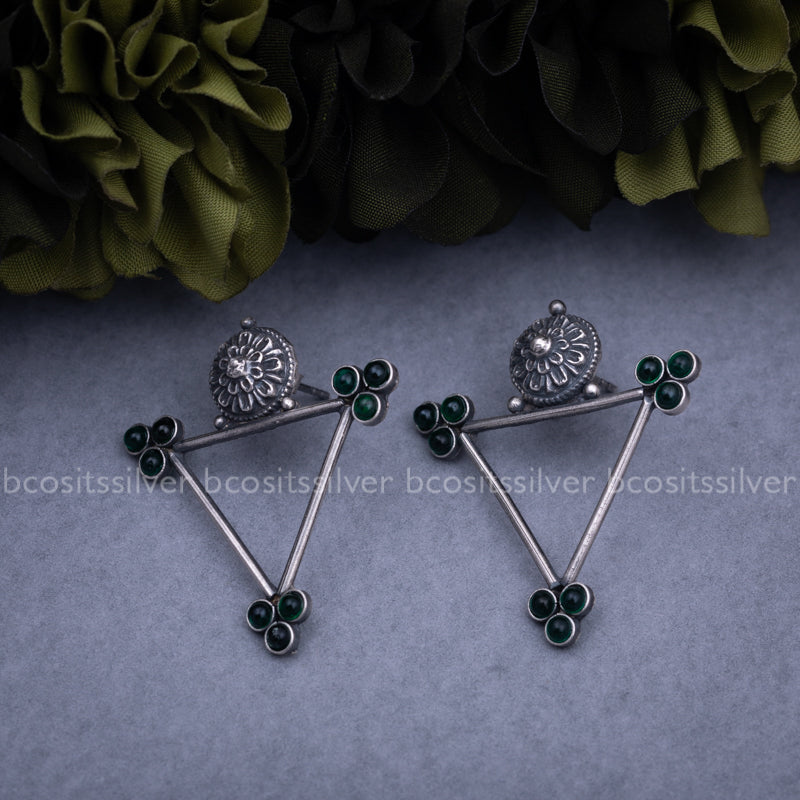 Pure 925 Silver Oxidized Triangle Earring - 3359