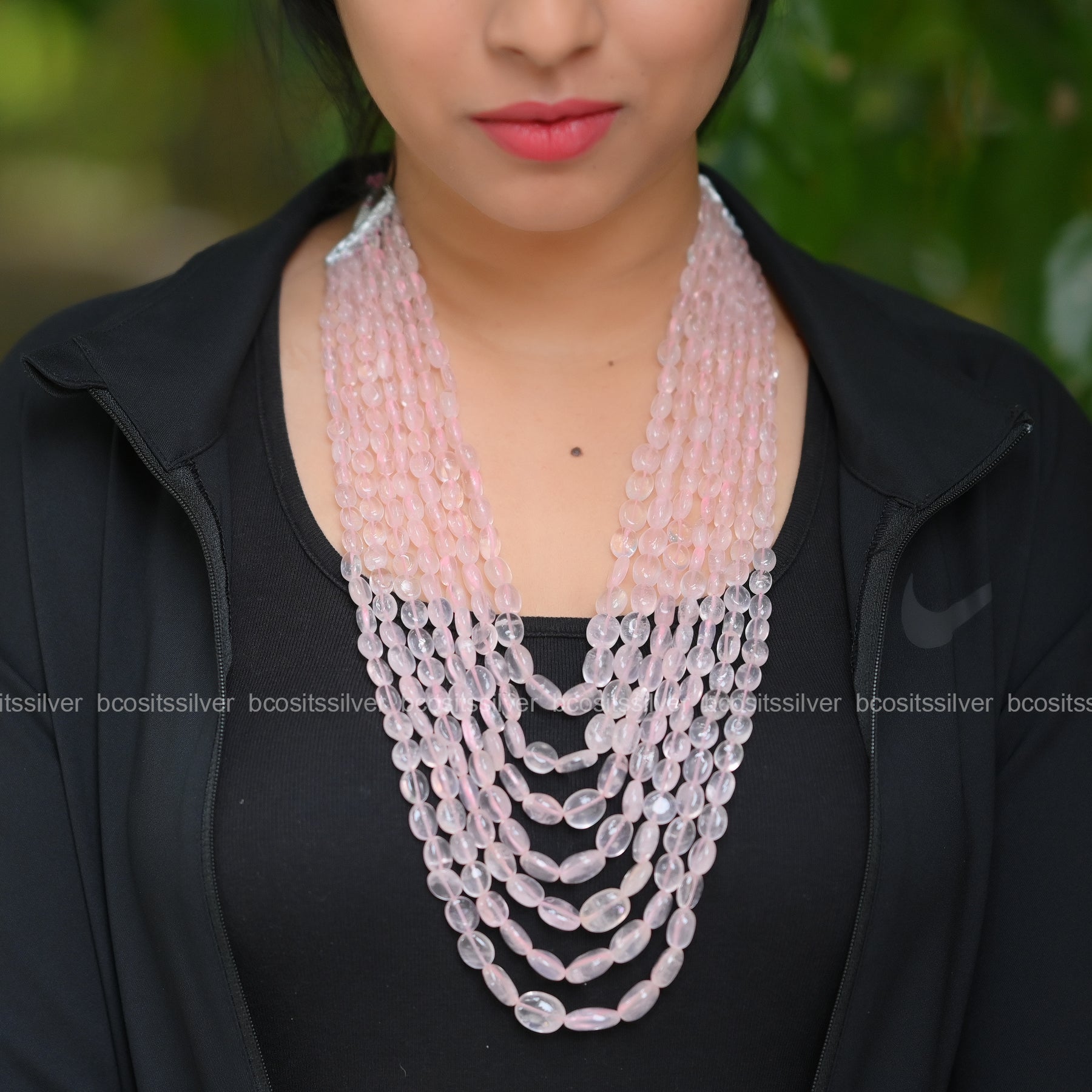 Rose Quartz Tumble Shape - 7 layer Beads - 1244