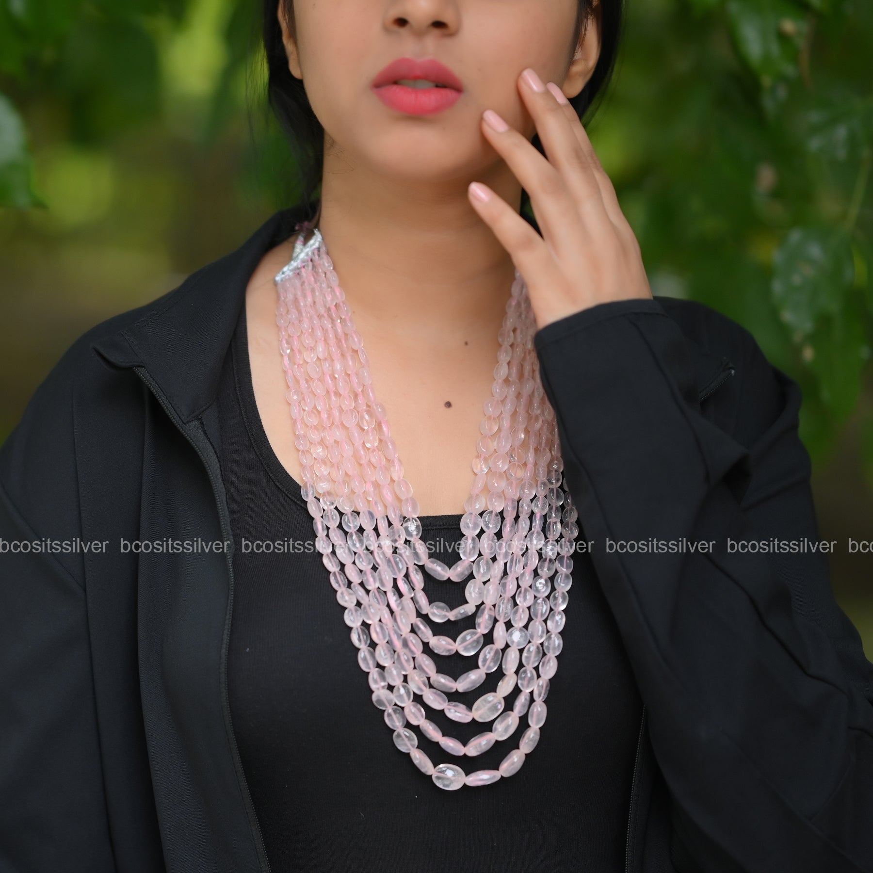Rose Quartz Tumble Shape - 7 layer Beads - 1244