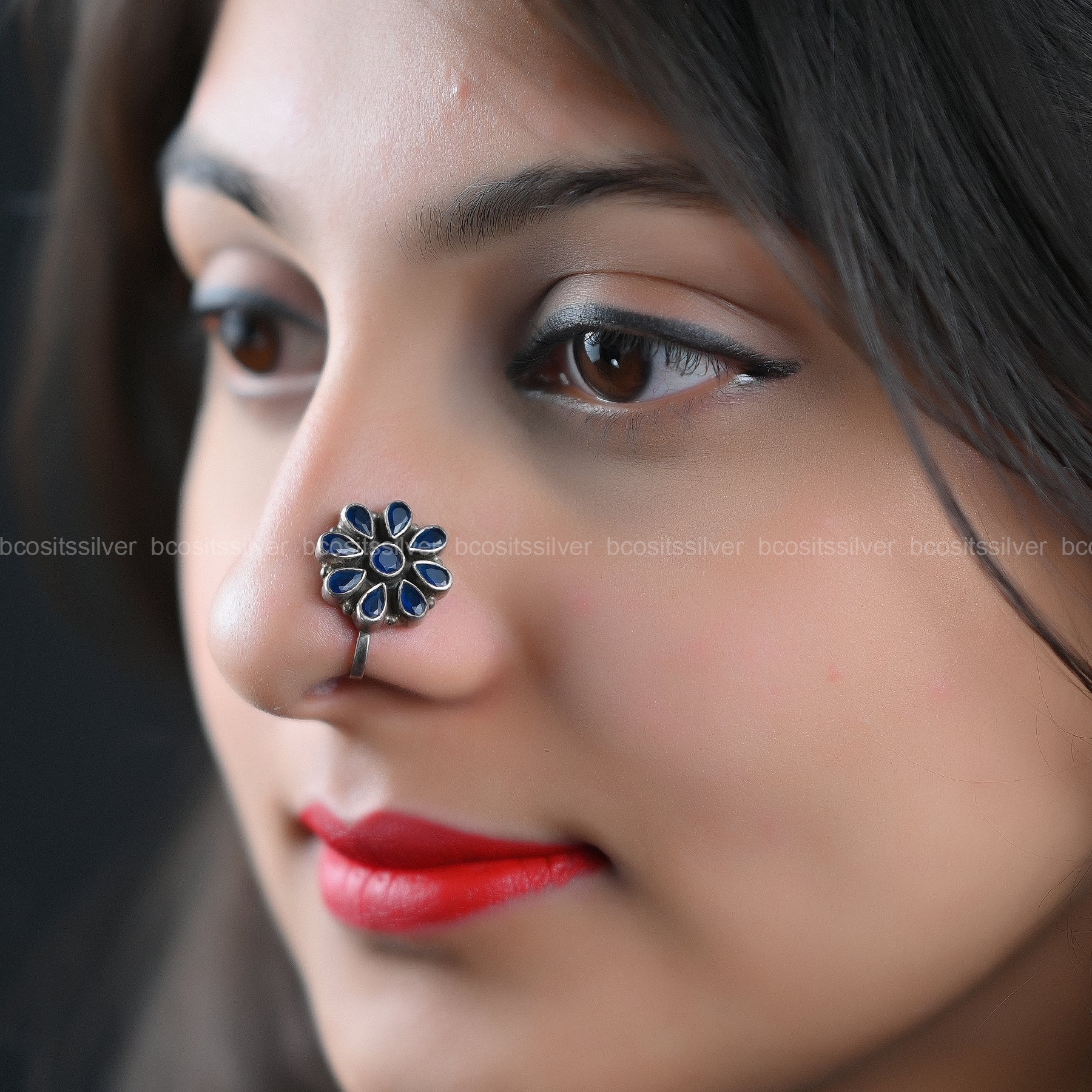 Silver Big  Flower Nosepin Clip on - 0858