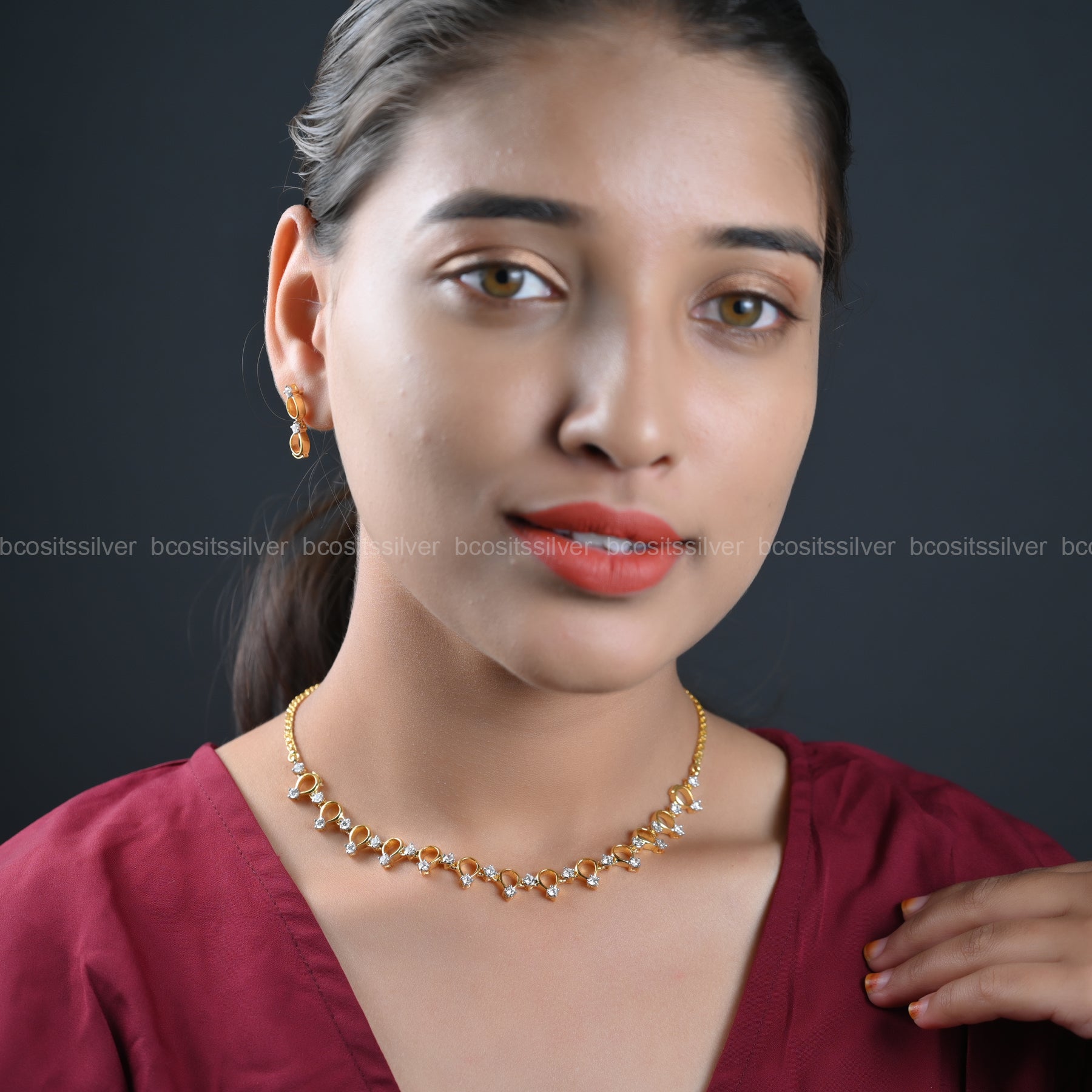 Theia Diamond look minimal necklace set - 1974